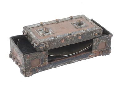 ANTIQUE METAL DESK SET WITH DECOR