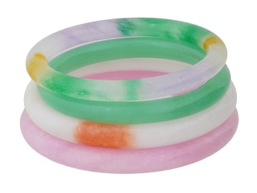 COLLECTION OF ASIAN CARVED JADE BANGLE BRACELETS