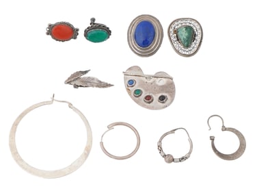 COLLECTION OF STERLING SILVER JEWELRY EARRINGS W STONES