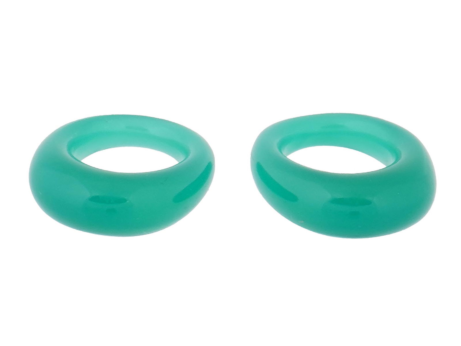 PAIR OF ASIAN MANNER CARVED JADE JEWELRY RINGS: A pair of Asian manner, probably Chinese, carved green Jade rings. The rings are made in a convex design. Asian and Oriental Carved Stones Jewelry Wares and Accessories For Collectors. THIS LOT