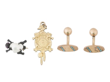 LOT OF GOLD FILLED JEWELRY WARES CUFFLINKS BROOCH