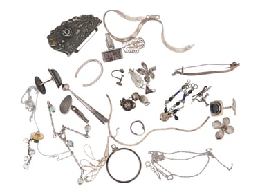 COLLECTION OF SILVER ITEMS AND JEWELRY