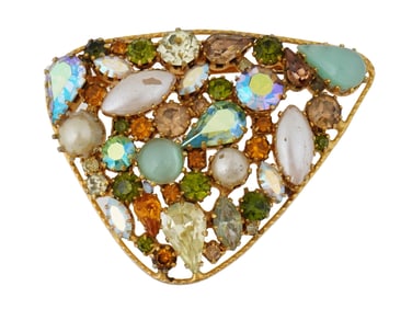 VINTAGE COSTUME JEWELRY BROOCH WITH RHINESTONES
