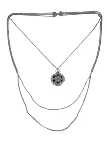GOLDETTE THREE STRAND SILVER TONE NECKLACE W PENDANT