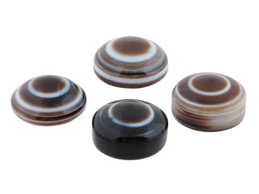 COLLECTION OF FOUR POLISHED EYE AGATE JEWELRY PENDANTS