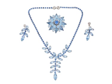 VINTAGE BLUE RHINESTONES COSTUME JEWELRY SET