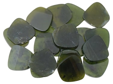 COLLECTION OF ASIAN CARVED SPINACH GREEN JADE BEADS