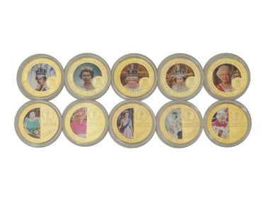 QUEEN ELISABETH II GOLD PLATED COMMEMORATIVE MEDALS