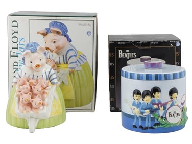 TWO VINTAGE FIGURAL PAINTED CERAMIC COOKIE JARS