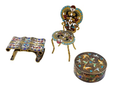 GROUP OF CLOISONNE ENAMEL GILT METAL MINIATURE ITEMS