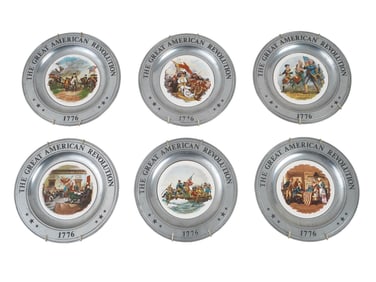 VINTAGE AMERICAN REVOLUTION PEWTER WALL PLATES SET