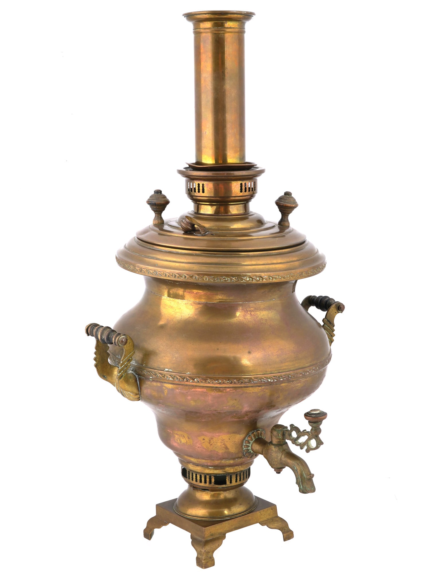 ANTIQUE RUSSIAN BRASS SAMOVAR ON FOUR FEET (1 of 12)