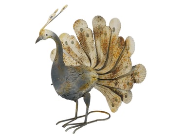 VINTAGE HAND MADE PAINTED METAL PEACOCK SCULPTURE