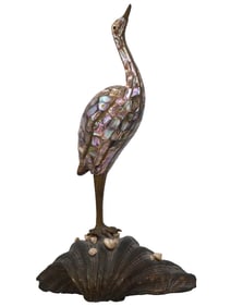 VINTAGE HANDMADE MOTHER OF PEARL INLAID CRANE FIGURE