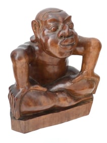 VINTAGE ASIAN HARD WOOD SCULPTURE OF MAN