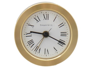 VINTAGE TIFFANY AND CO. ROUND GOLD TONE ALARM CLOCK