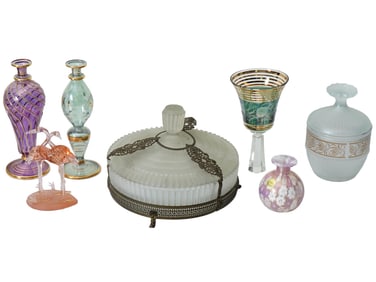 VINTAGE GLASS VASES BOWLS FLAMINGO BIRD FIGURINE