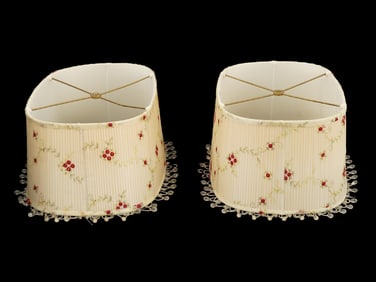 PAIR OF FLORAL EMBROIDERED LAMP SHADOWS BY ROSEART