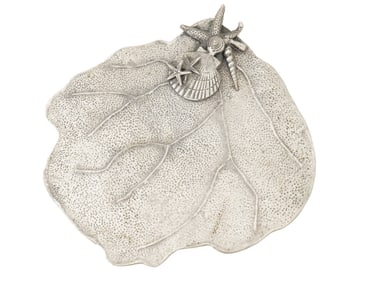 LARGE VINTAGE SEASHELL ALUMINUM SERVING PLATTER