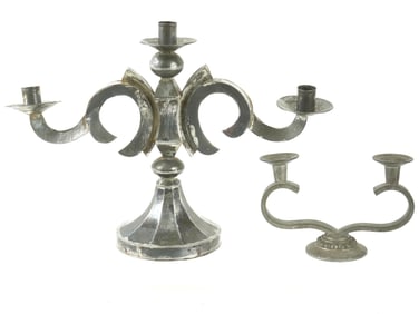 PAIR OF TIN AND METAL CANDELABRAS