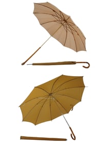 LOT OF UMBRELLAS WITH BAMBOO CARVED WOOD HANDLES
