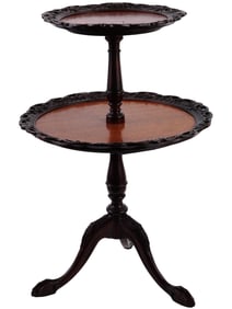 ANTIQUE HAND CARVED MAHOGANY TWO TIER DUMBWAITER