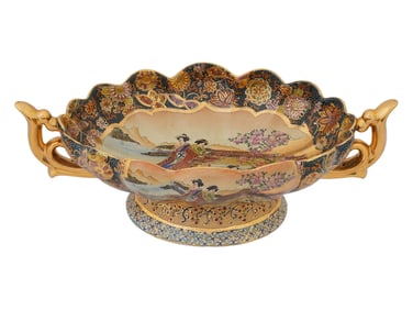 VINTAGE CHINESE SATSUMA STYLE POTTERY FRUIT BOWL