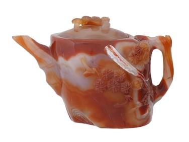 CHINESE CARVED AGATE STONE TEA POT WITH HANDLE