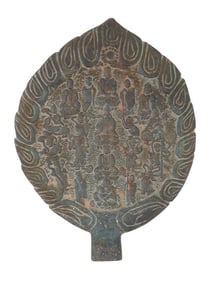 ANTIQUE CHINESE BUDDHIST BRONZE MIRROR WITH FIGURES