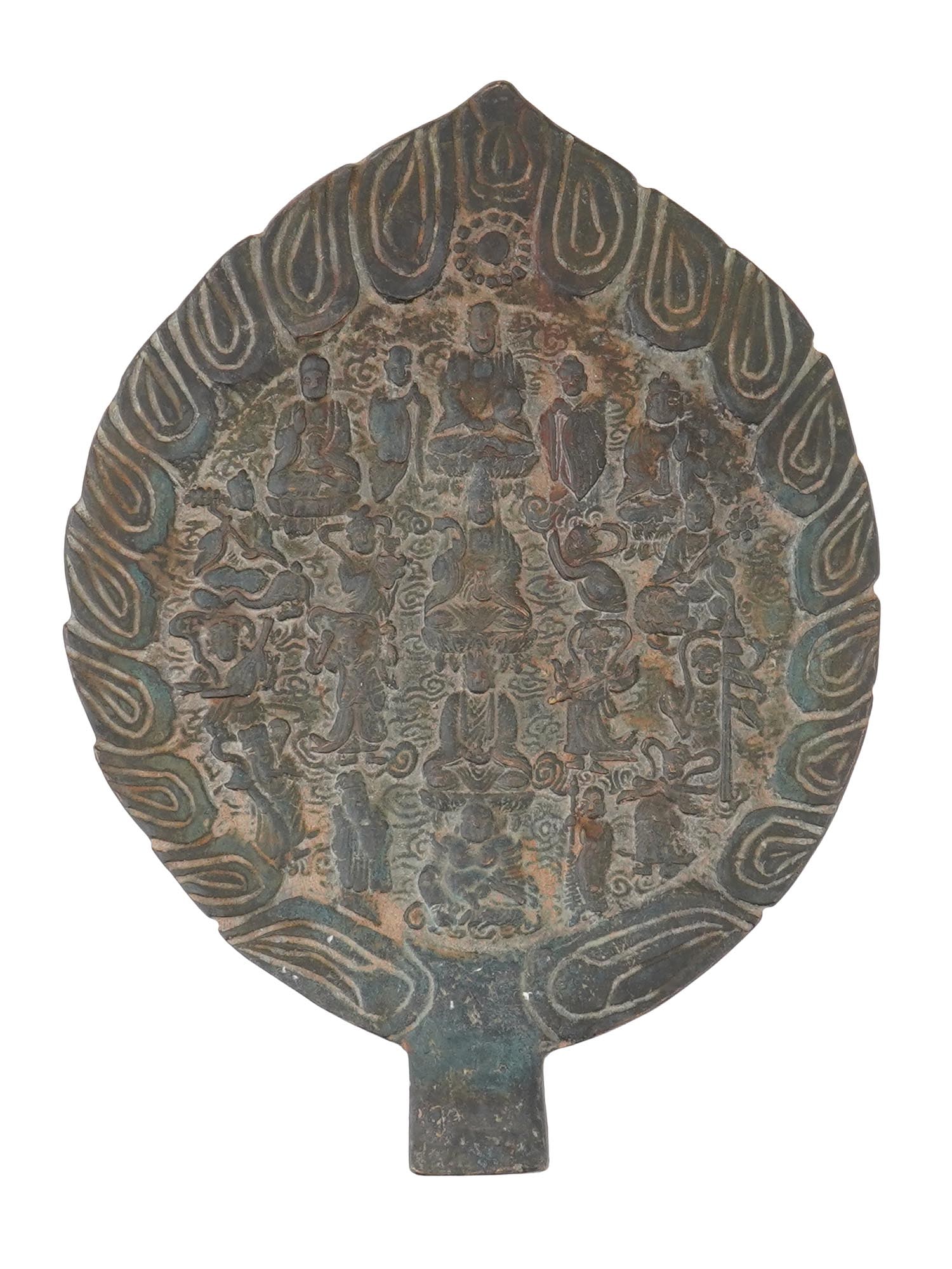ANTIQUE CHINESE BUDDHIST BRONZE MIRROR WITH FIGURES (1 of 5)