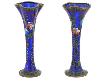 PAIR OF ANTIQUE CHINESE GLASS CLOISONNE ENAMEL VASES