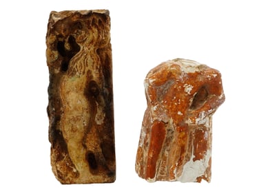 TWO ANCIENT ROMAN HAND CARVED LIMESTONE SCULPTURES