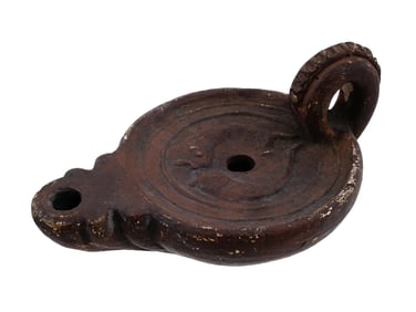 ANCIENT STYLE POTTERY OIL LAMP WITH FISH DESIGN