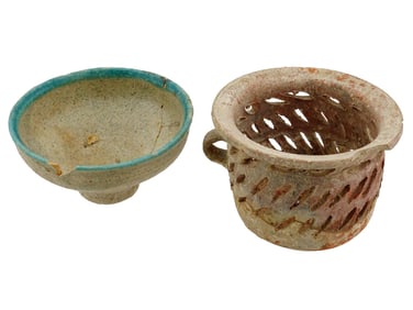 ANCIENT ROMAN HOLY LAND OPENWORK POTTERY BOWL WITH LID