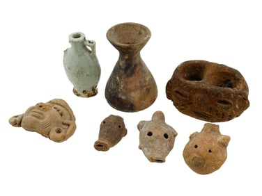 GROUP OF SEVEN PRE COLUMBIAN CLAY ARTIFACTS