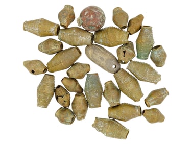 COLLECTION OF ANCIENT RIBBED DESIGN COPPER BEADS