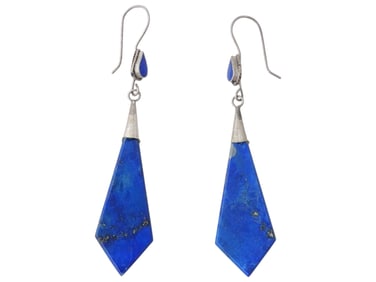 ANCIENT NEAR EASTERN LAPIS LAZULI STONE SILVER EARRINGS