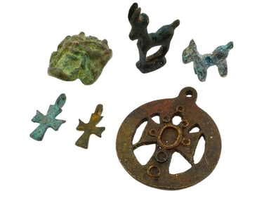 ANCIENT ROMAN BRONZE CROSS PENDANTS AND ANIMAL AMULETS