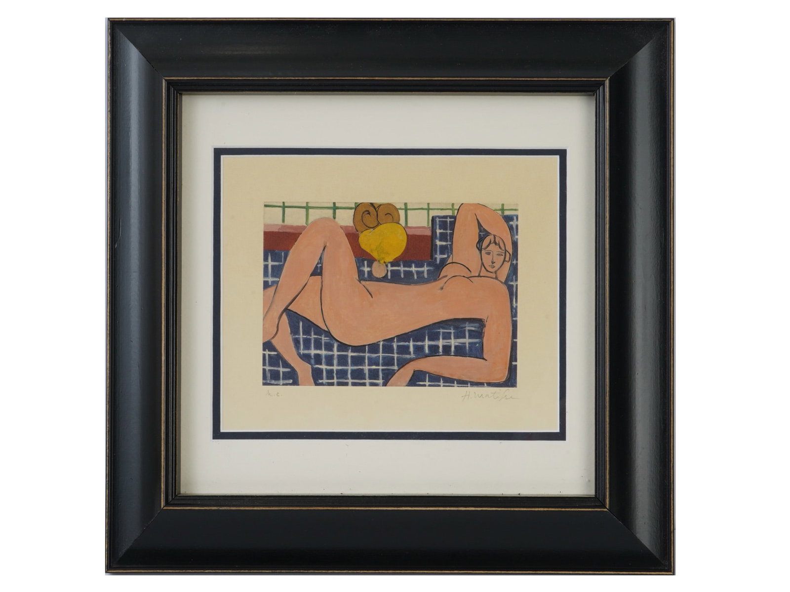SIGNED HENRI MATISSE LITHOGRAPH PINK NUDE FEMALE: A color lithograph after Henri Matisses celebrated oil painting on canvas Pink Nude, 1935. Signed in the lower right and inscribed hors commerce in the lower left. Depicting one of Matisses most iconi