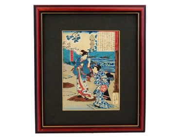 JAPANESE WOODBLOCK PRINT ON LINEN BY YOSHIIKU UTAGAWA