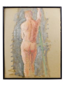 VINTAGE GOUACHE ON PAPER MALE PORTRAIT PAINTING