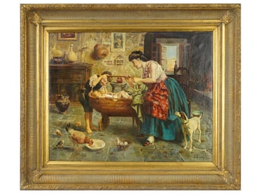 SIGNED EUGENIO ZAMPIGHI ANTIQUE ITALIAN OIL PAINTING