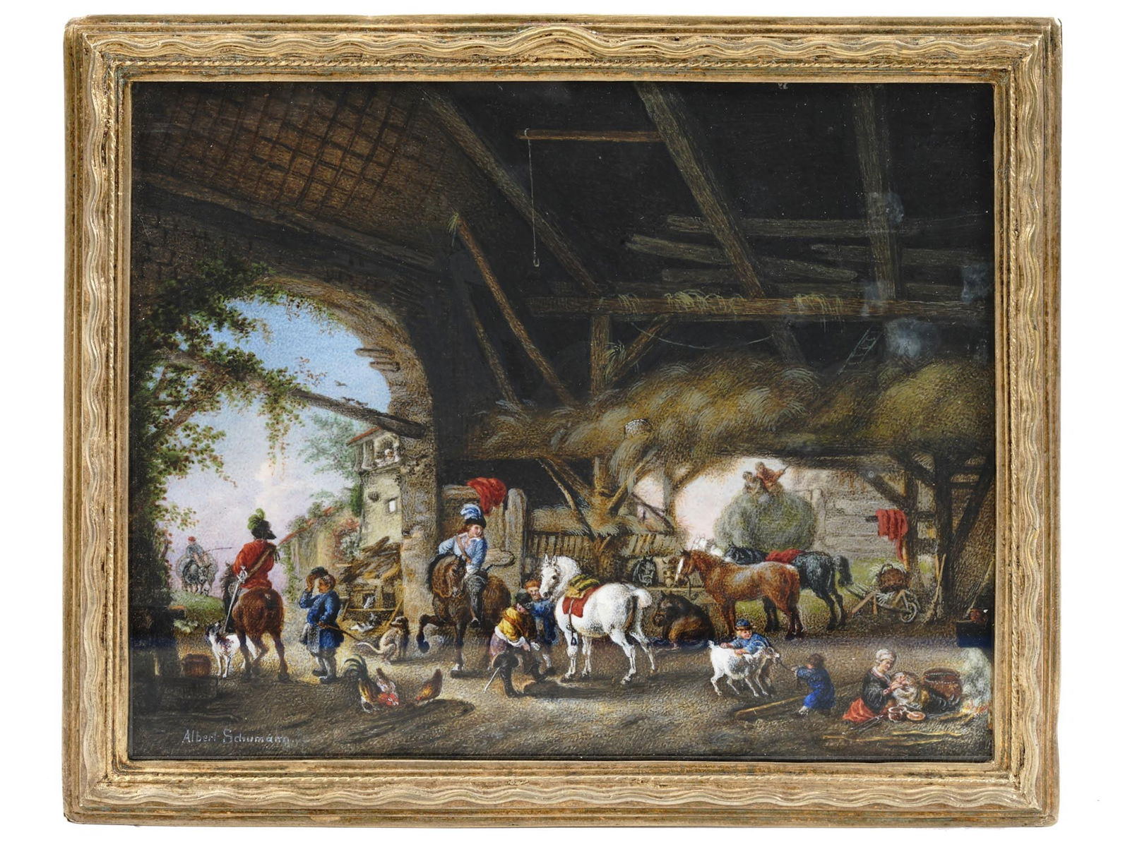 ANTIQUE PAINTING BY ALBERT SCHUMANN AFTER WOUWERMAN (1 of 4)