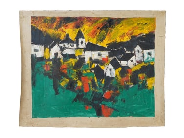 MID CENTURY INDIAN SCHOOL PAINTING SIGNED RAZA 1966