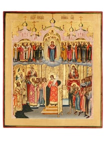ANTIQUE RUSSIAN ICON FEAST OF THE PROTECTING VEIL
