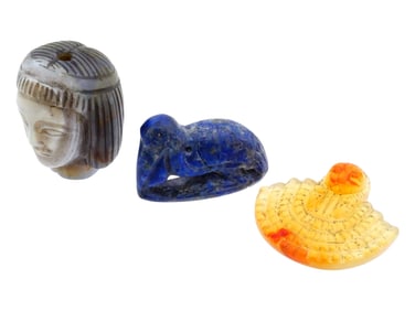 LOT OF EGYPTIAN MANNER CARVED STONE FIGURAL PENDANTS