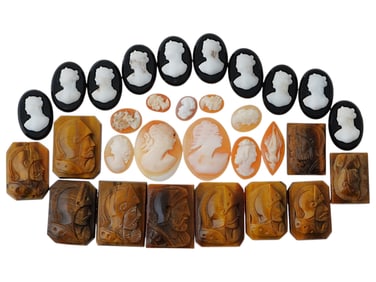 COLLECTION OF ANTIQUE HAND CARVED CAMEOS