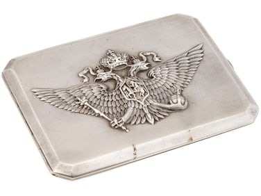 ANTIQUE RUSSIAN FABERGE EAGLE SILVER CARD HOLDER