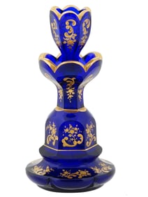 BOHEMIAN CUT GLASS BLUE DECANTER WITH STOPPER