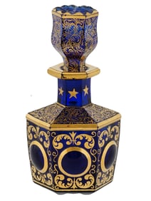 BOHEMIAN CUT GLASS BLUE DECANTER WITH STOPPER